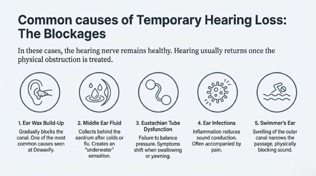 an infographic showing common causes of temporary hearing loss