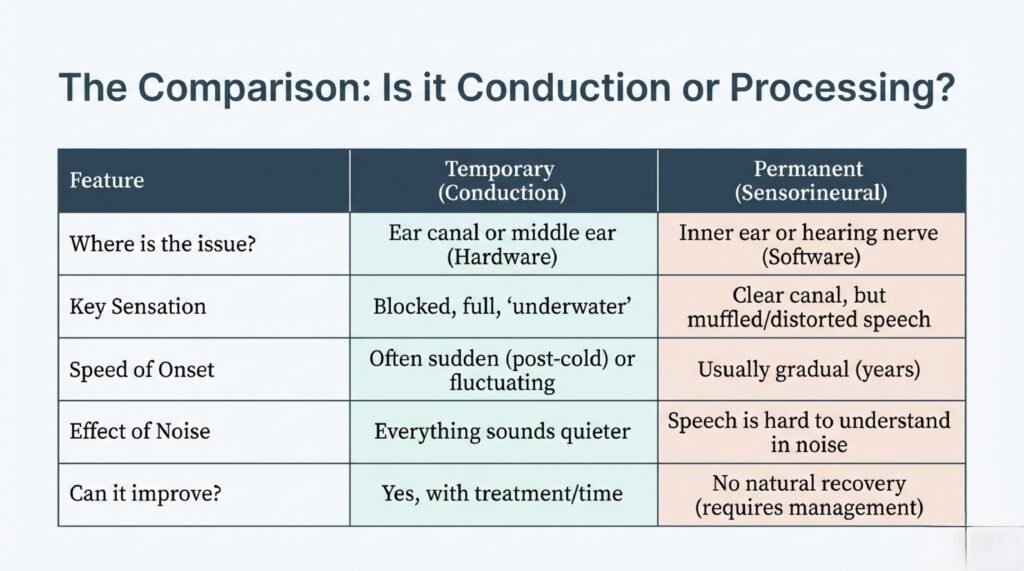 The comparision between Temporary and Permanent hearing loss